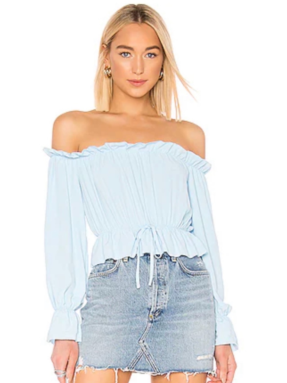 Light Blue Superdown Medium off the shoulder top  - Women